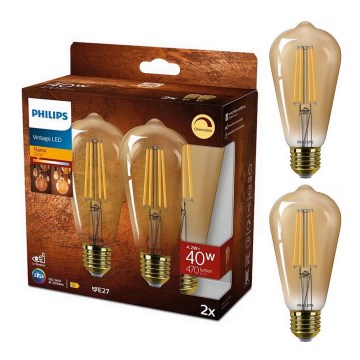 SET 2x Bombilla LED regulable VINTAGE Philips ST64 E27/4,2W/230V 2200K
