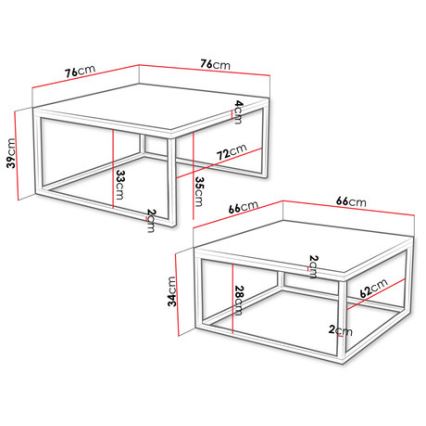 SET 2x Mesa de centro DUAL negro/dorado