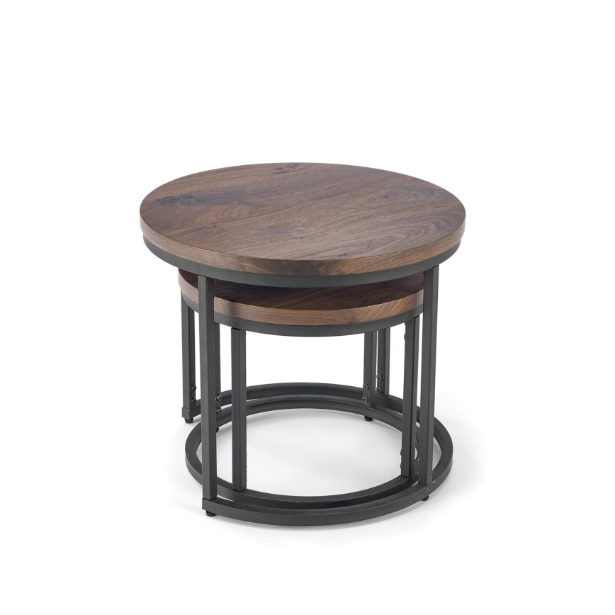 SET 2x Mesa de centro OREO diá. 43/53 cm negro/nogal