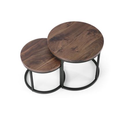 SET 2x Mesa de centro OREO diá. 43/53 cm negro/nogal