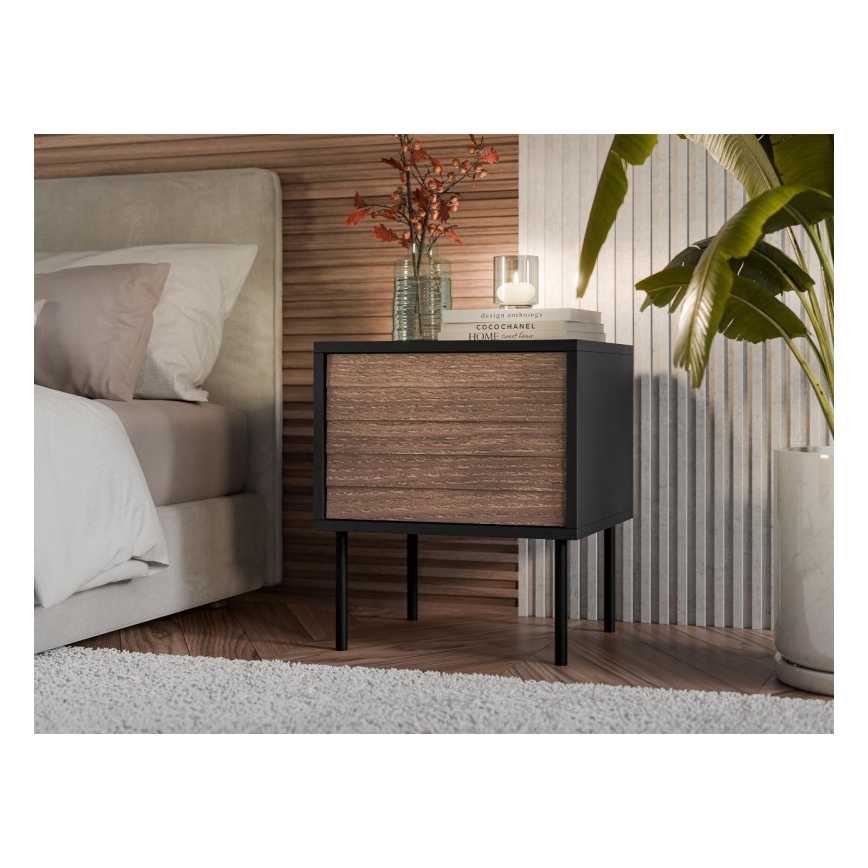 SET 2x Mesita de noche CORTINA 51x45 cm negro/nogal warnia