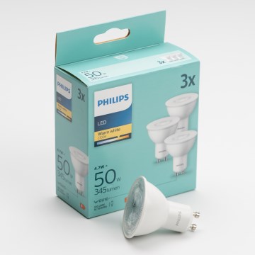 SET 3x Bombilla LED Philips GU10/4,7W/230V 2700K