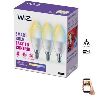 SET 3x Bombilla LED regulable C37 E14/4,9W/230V 2700-6500K CRI 90 Wi-Fi - WiZ