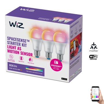 SET 3x Bombilla LED RGBW regulable A60 E27/8,8W/230V 2200-6500K Wi-Fi - WiZ