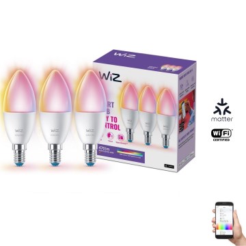 SET 3x Bombilla LED RGBW regulable C37 E14/4,9W/230V 2200-6500K CRI 90 Wi-Fi - WiZ
