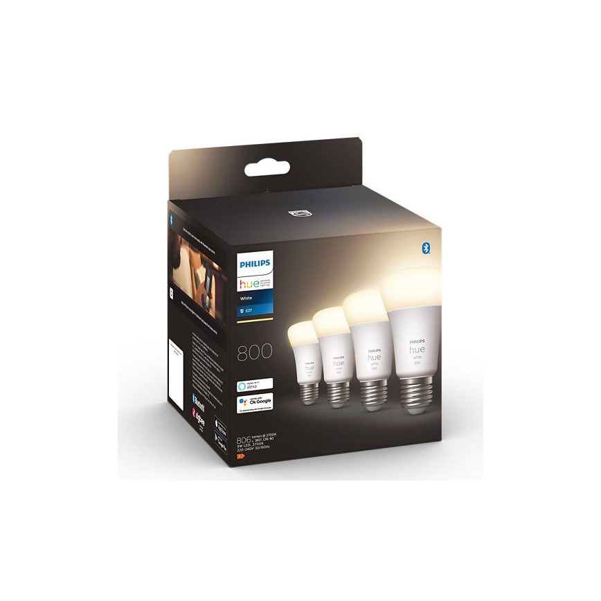 SET 4x bombillas LED regulables Philips Hue WHITE A60 E27/9W/230V 2700K