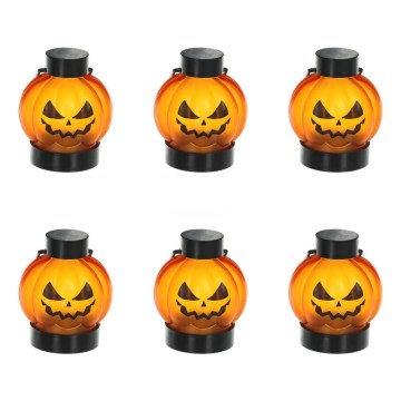SET 6x Decoración LED HALLOWEEN LED/1xCR2032/calabazas blancas cálidas