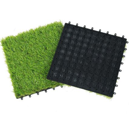 Set de 11 unidades de césped artificial 30 x 30 cm, altura de fibra 20 mm, color verde