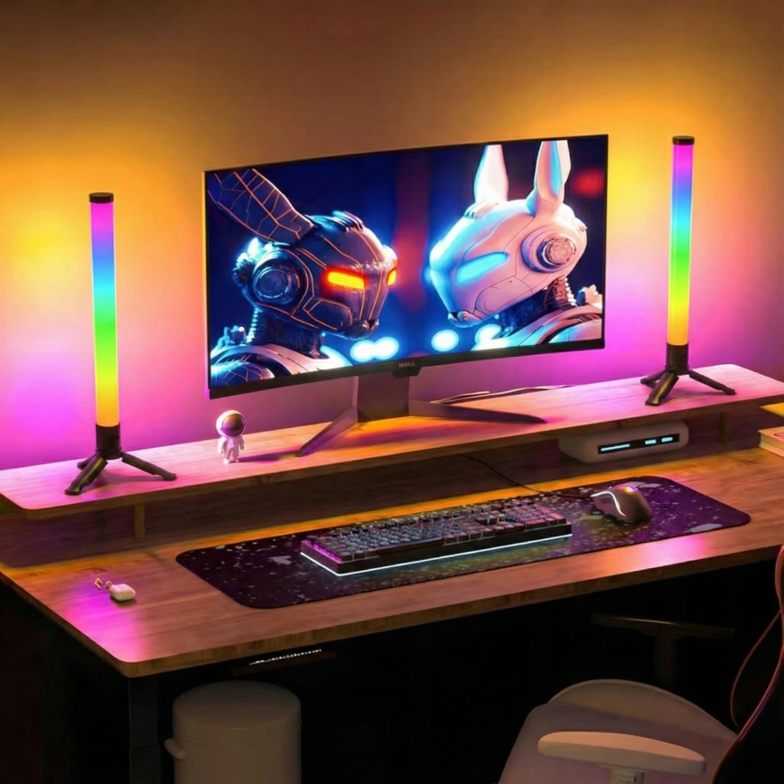 Set de 2 lámparas de sobremesa regulables LED RGBIC, 5W/5V, negras + mando a distancia