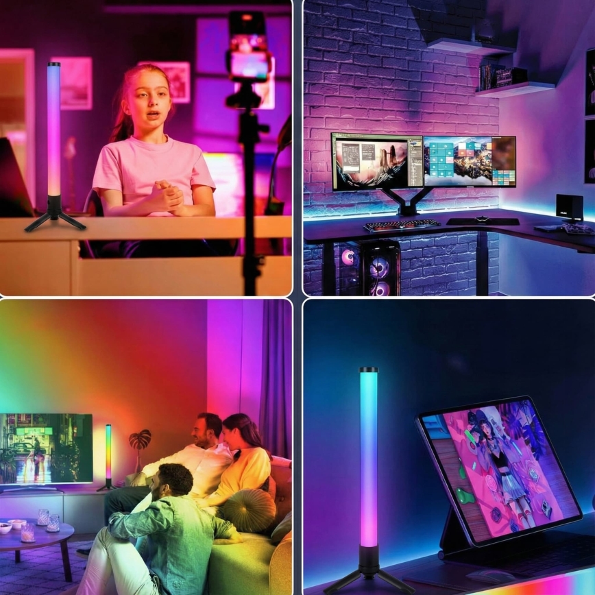 Set de 2 lámparas de sobremesa regulables LED RGBIC, 5W/5V, negras + mando a distancia