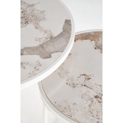 Set de 2 mesas de centro AURORO beige/blanco