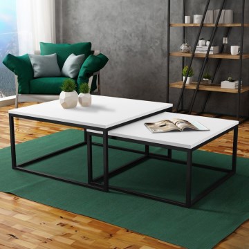 Set de 2 mesas de centro DUAL 76x76/66x66 cm, negras/blancas