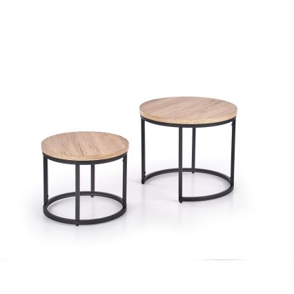 Set de 2 mesas de centro JENO roble/negro