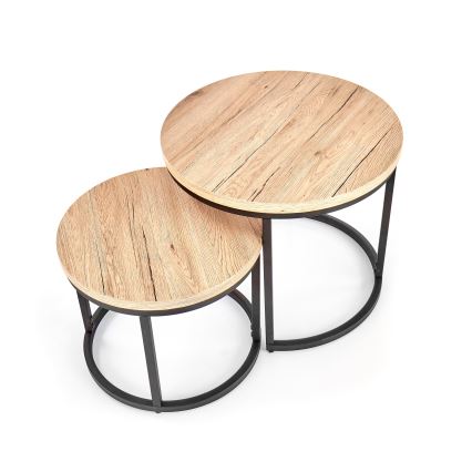 Set de 2 mesas de centro JENO roble/negro