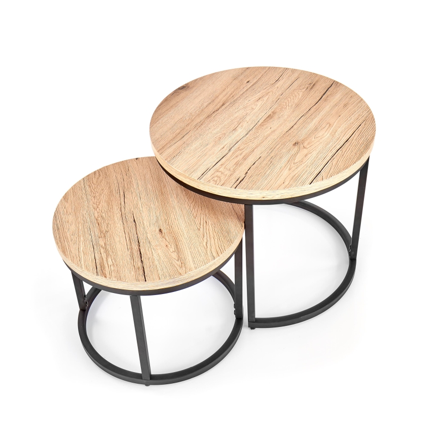 Set de 2 mesas de centro JENO roble/negro
