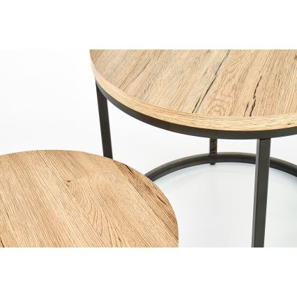 Set de 2 mesas de centro JENO roble/negro