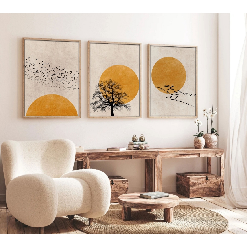 Set de 3 cuadros enmarcados 50x70 cm beige/naranja