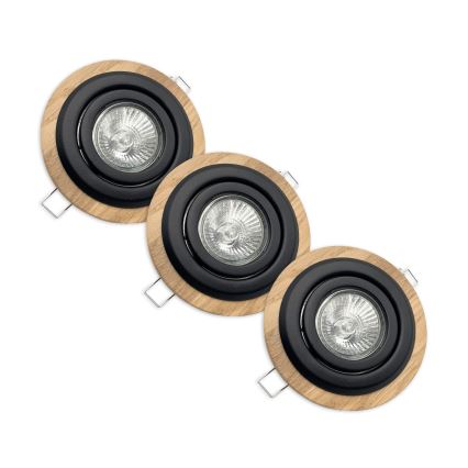 Set de 3 luminarias empotradas de techo TOBBY 1xGU10/20W/230V Ø 11,5 cm roble/negro
