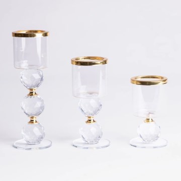 Set de 3 portavelas dorados/transparentes