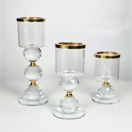Set de 3 portavelas dorados/transparentes