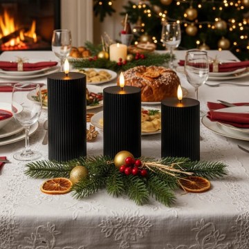 Set de 3 velas LED BRILLO LED/2xAA color negro + mando a distancia