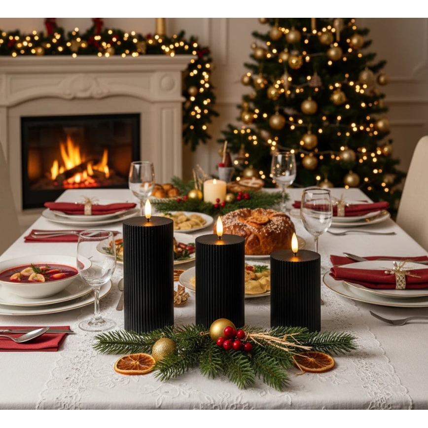 Set de 3 velas LED BRILLO LED/2xAA color negro + mando a distancia