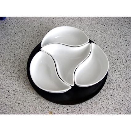 Set de 4 cuencos con bandeja TORO, cerámica y madera
