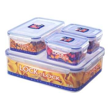 Set de 4 recipientes para alimentos LOCK 0,47/1/3,9 l azul/transparente