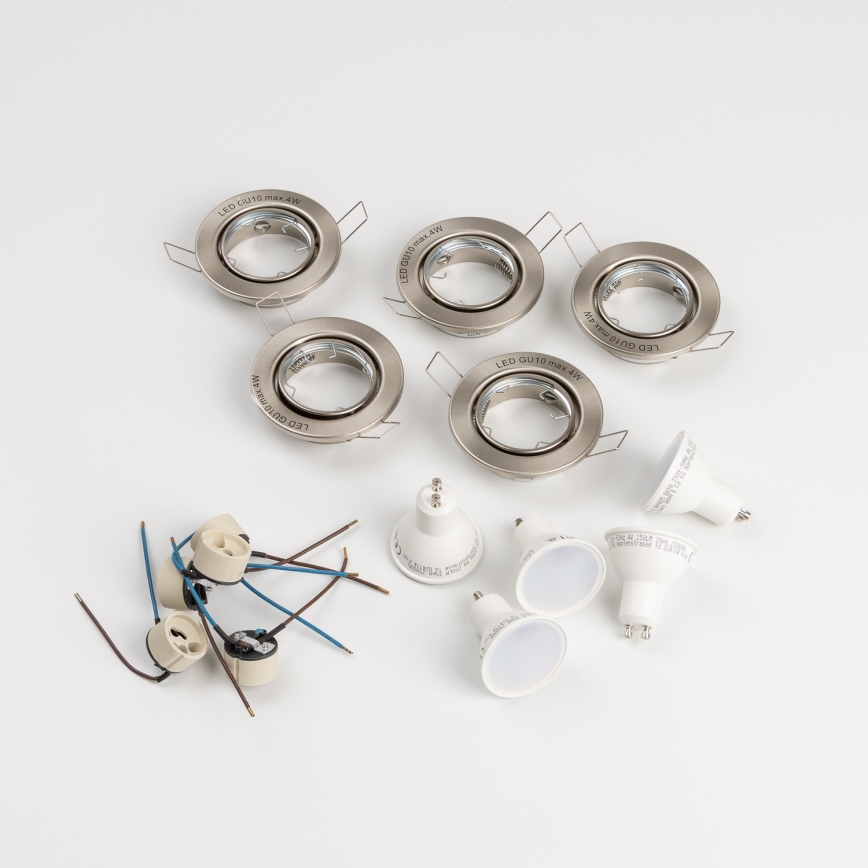 Set de 5 luminarias empotradas para baño 1x GU10/4W/230V IP23, acabado cromo mate