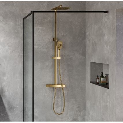 Set de ducha con grifería termostática NAESBY, latón cepillado