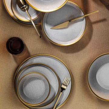 Set de vajilla 16 piezas gris/dorado/porcelana