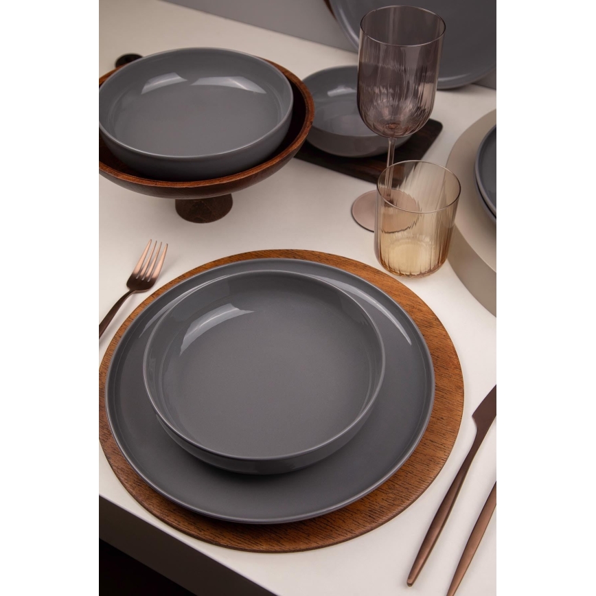 Set de vajilla de 12 piezas, gris/porcelana