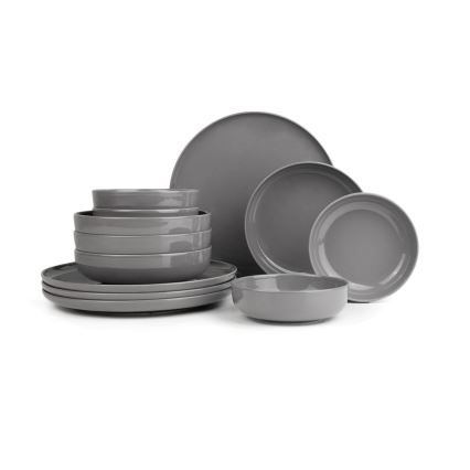 Set de vajilla de 12 piezas, gris/porcelana