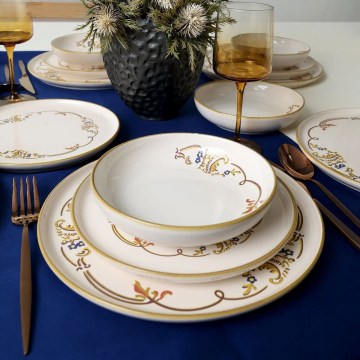 Set de vajilla de 18 piezas crema/dorado/cerámica