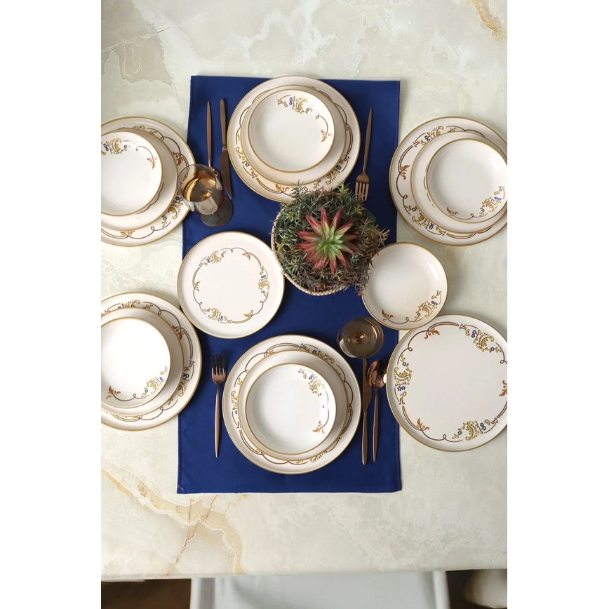 Set de vajilla de 18 piezas crema/dorado/cerámica