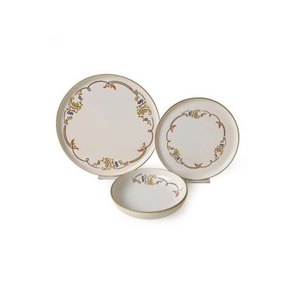 Set de vajilla de 18 piezas crema/dorado/cerámica