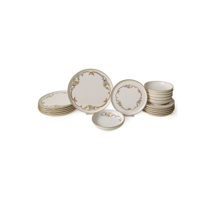 Set de vajilla de 18 piezas crema/dorado/cerámica