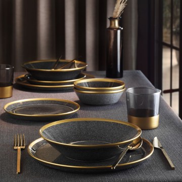 Set de vajilla de 24 piezas antracita/dorado/porcelana