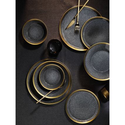 Set de vajilla de 24 piezas antracita/dorado/porcelana