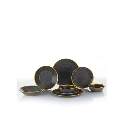 Set de vajilla de 24 piezas antracita/dorado/porcelana