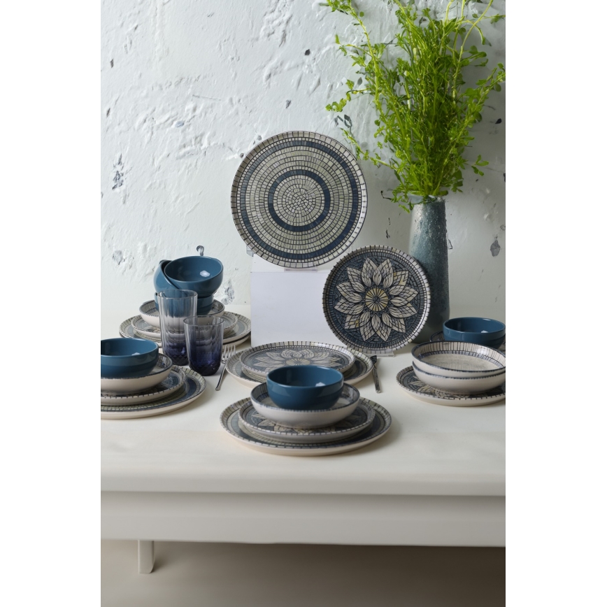 Set de vajilla de 24 piezas azul/crema/gres