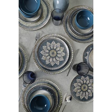 Set de vajilla de 24 piezas azul/crema/gres