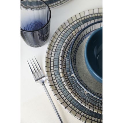 Set de vajilla de 24 piezas azul/crema/gres