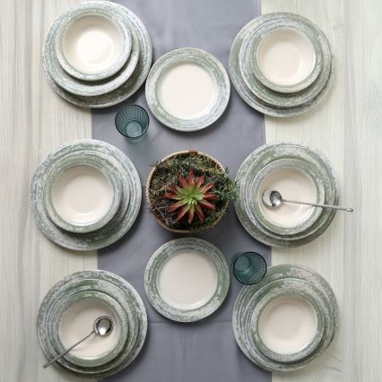 Set de vajilla de 24 piezas en cerámica, tonos crema y verde