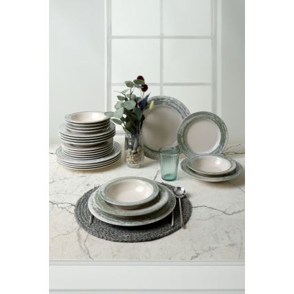 Set de vajilla de 24 piezas en cerámica, tonos crema y verde