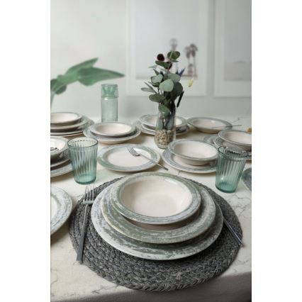Set de vajilla de 24 piezas en cerámica, tonos crema y verde