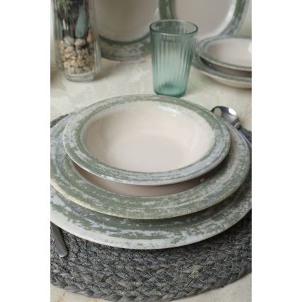Set de vajilla de 24 piezas en cerámica, tonos crema y verde