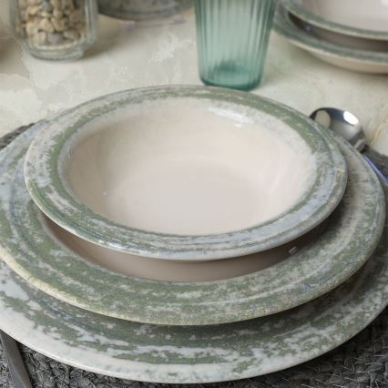 Set de vajilla de 24 piezas en cerámica, tonos crema y verde