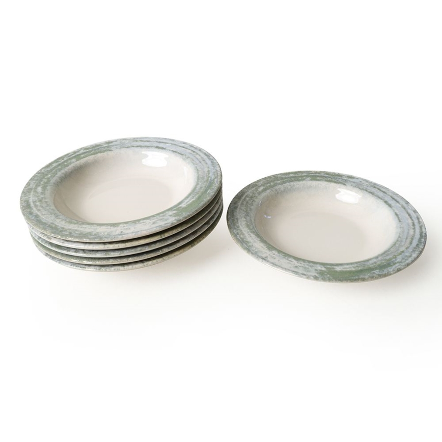 Set de vajilla de 24 piezas en cerámica, tonos crema y verde