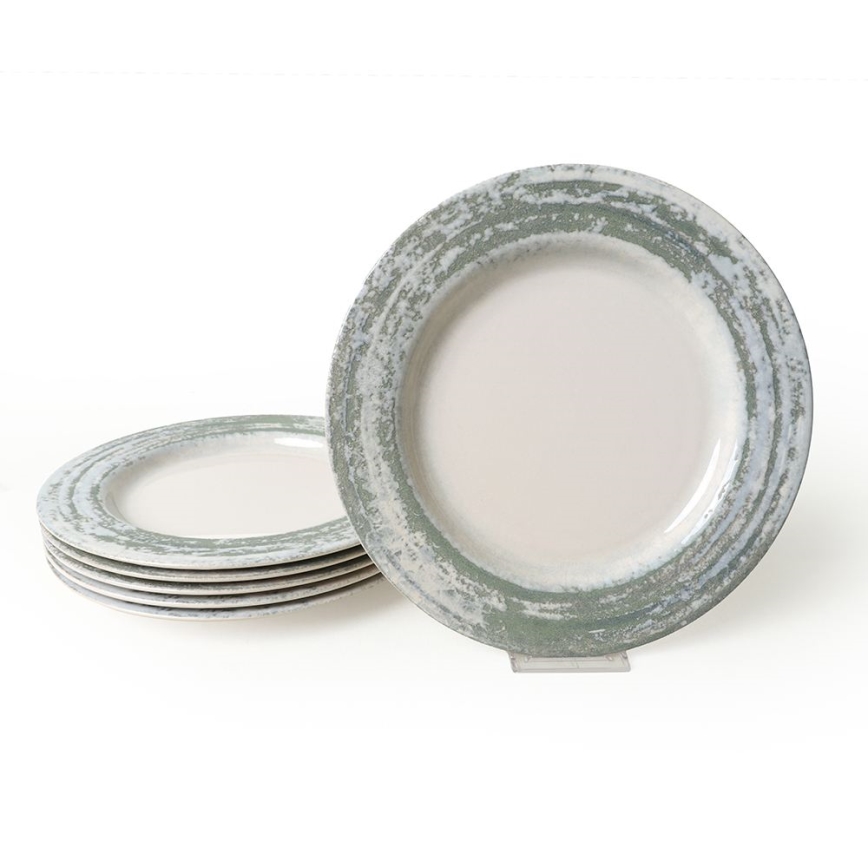 Set de vajilla de 24 piezas en cerámica, tonos crema y verde
